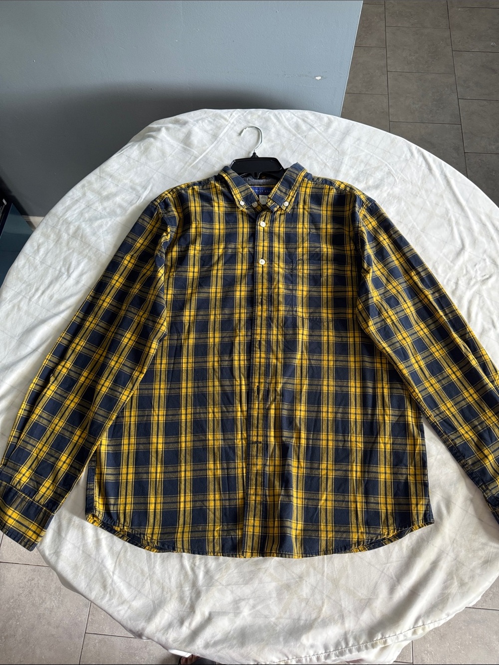 Simply Styled Yellow and Navy Plaid Button-Down Shirt